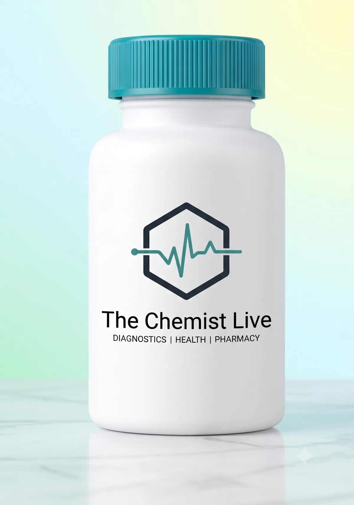 White pharmacy bottle with The Chemist Live branding